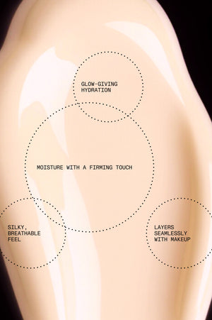 Cream texture close-up showing hydrating, firming benefits