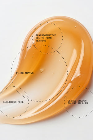 Gel-to-foam texture of the Hydrating Cleanser, light and pH-balancing