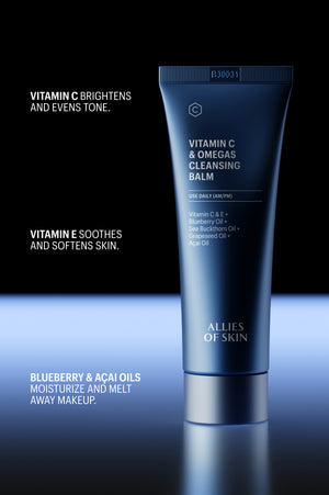 Cleansing Balm ingredient callouts: vitamin C, vitamin E, blueberry, acai