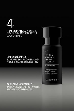 Peptides & Omegas Firming Eye Cream with firming peptide and vitamin C callouts