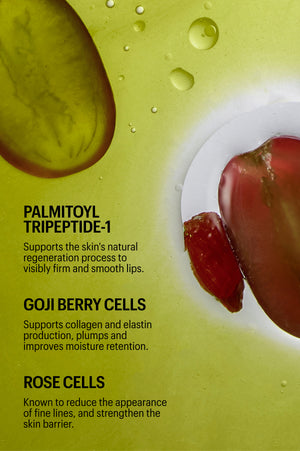 Peptint ingredient callouts: tripeptide, goji berry, rose cells