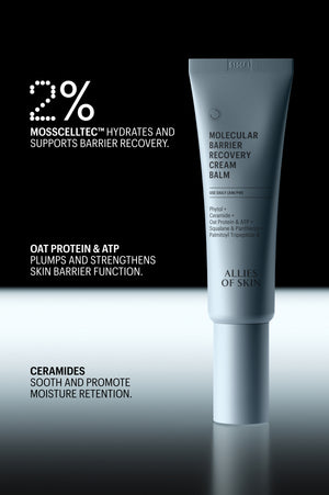 Barrier Recovery Cream Balm ingredient callouts: Mosscelltec, oat protein, ceramides