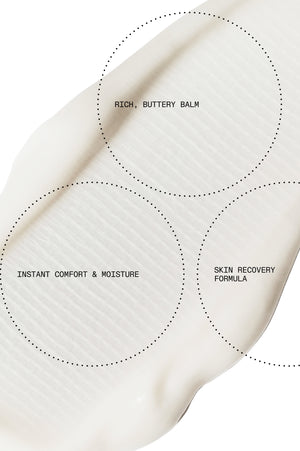 Balm texture callouts: rich buttery feel, instant comfort, skin recovery